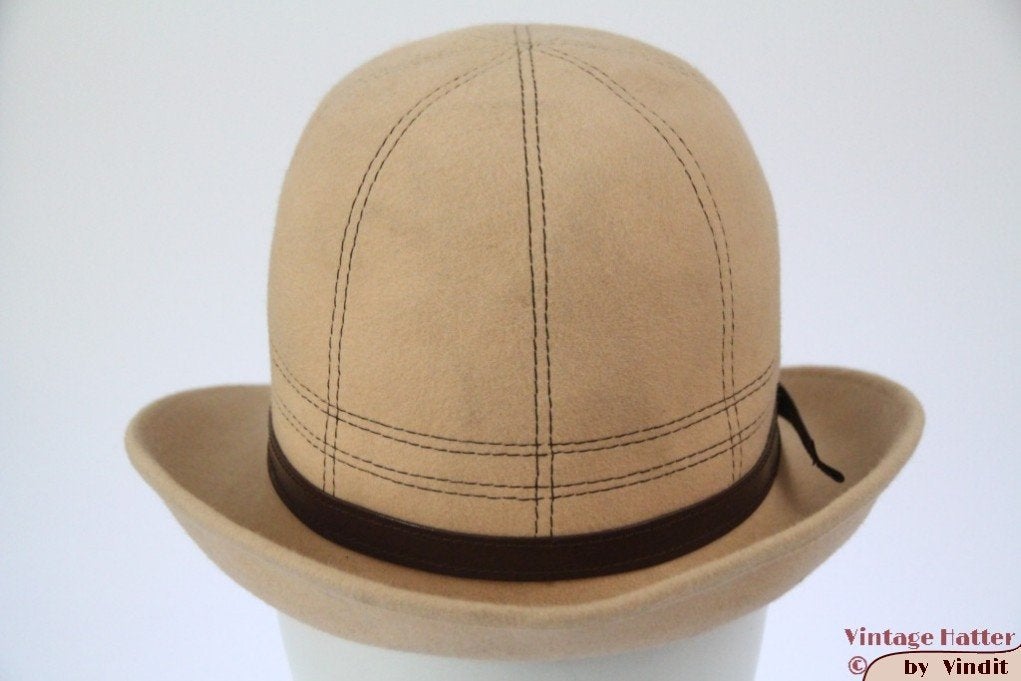 Kleine Vintage Dameshoed beige met stiksels 54, Kinderen en Baby's, 134 t/m 140, Gebruikt, Meisje, Hoed