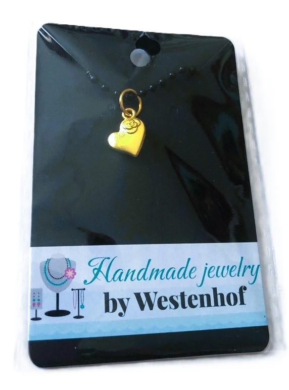Hanger goud hartje met bloem stainless steel goldplated 22k, Sieraden, Tassen en Uiterlijk, Verzenden, Nieuw, Goud, Overige materialen