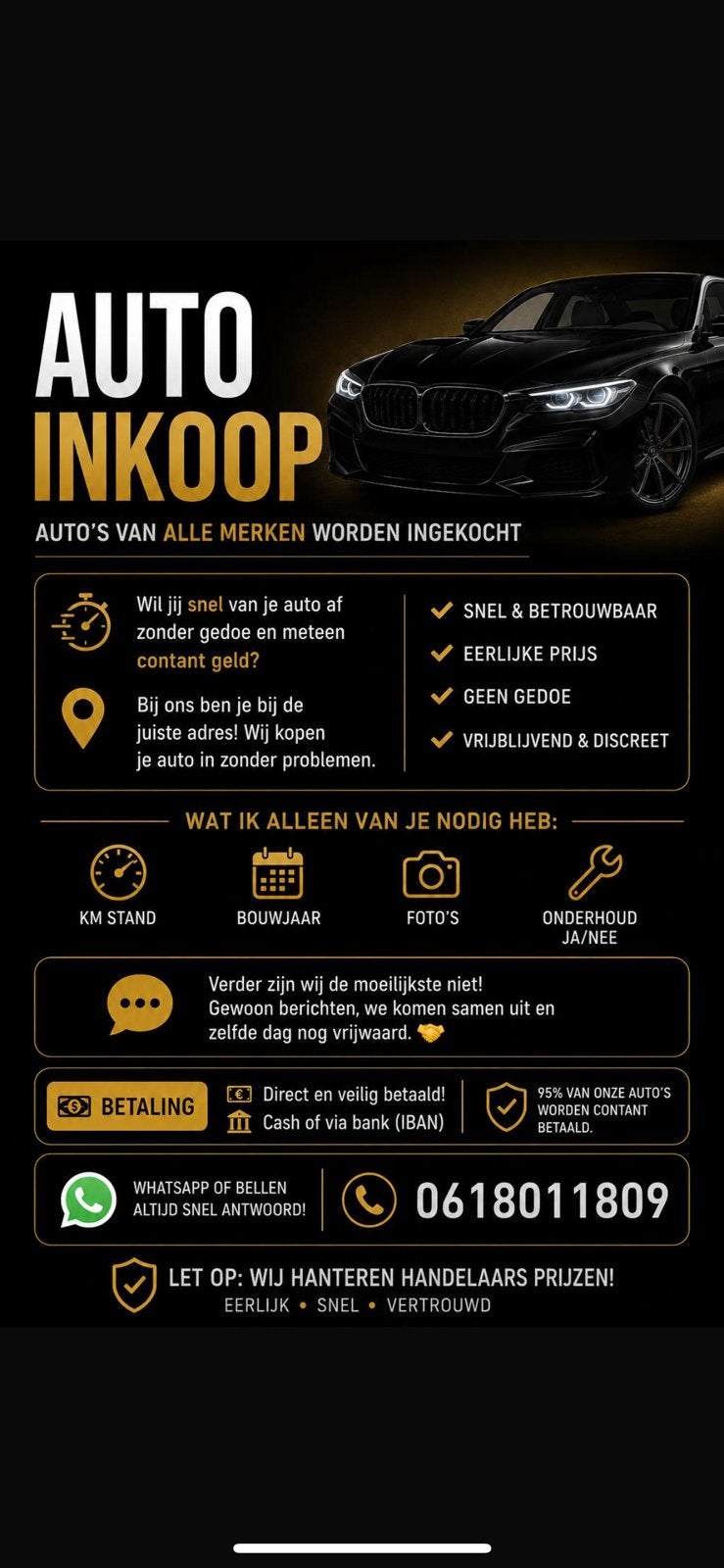 Auto inkoop alle merken met of zonder schade cash/iban, Ophalen of Verzenden