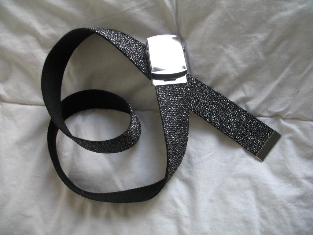 Vintage Ceintuur Zwart met Lurex Zilverglitter * Vintage, 3 tot 5 cm, Zwart, 90 tot 100 cm, Tailleriem