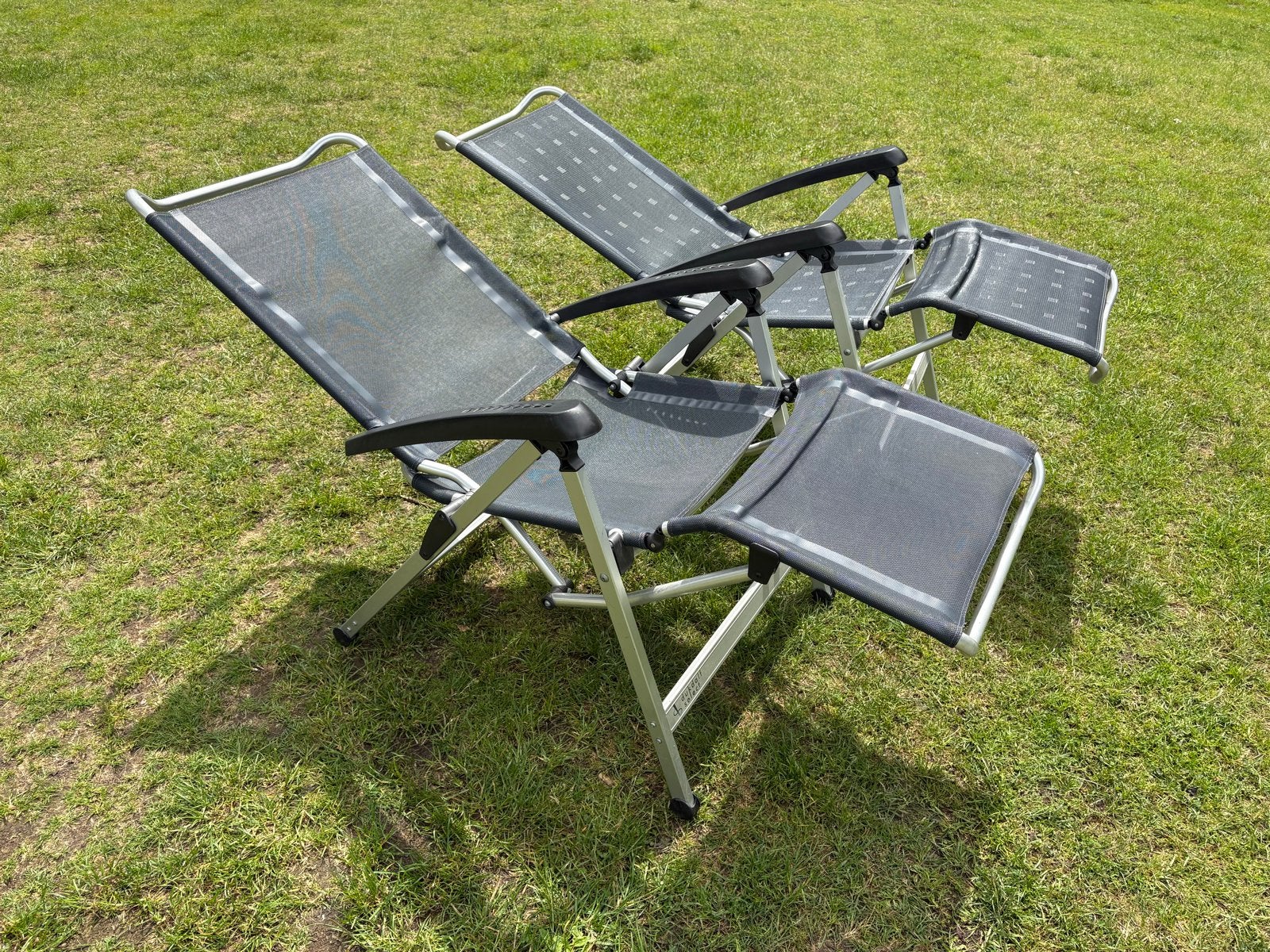 2x Comfortabele dukdalf Campingstoelen met Voetensteun, Ophalen of Verzenden, Gebruikt, Campingstoel