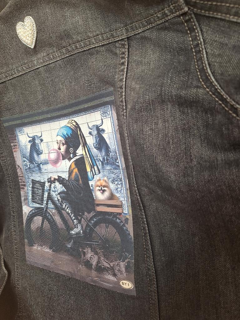 meisje met de parel, dames spijkerjasje, jeansjasje, denim, Ophalen of Verzenden, Zo goed als nieuw, Maat 38/40 (M), Grijs