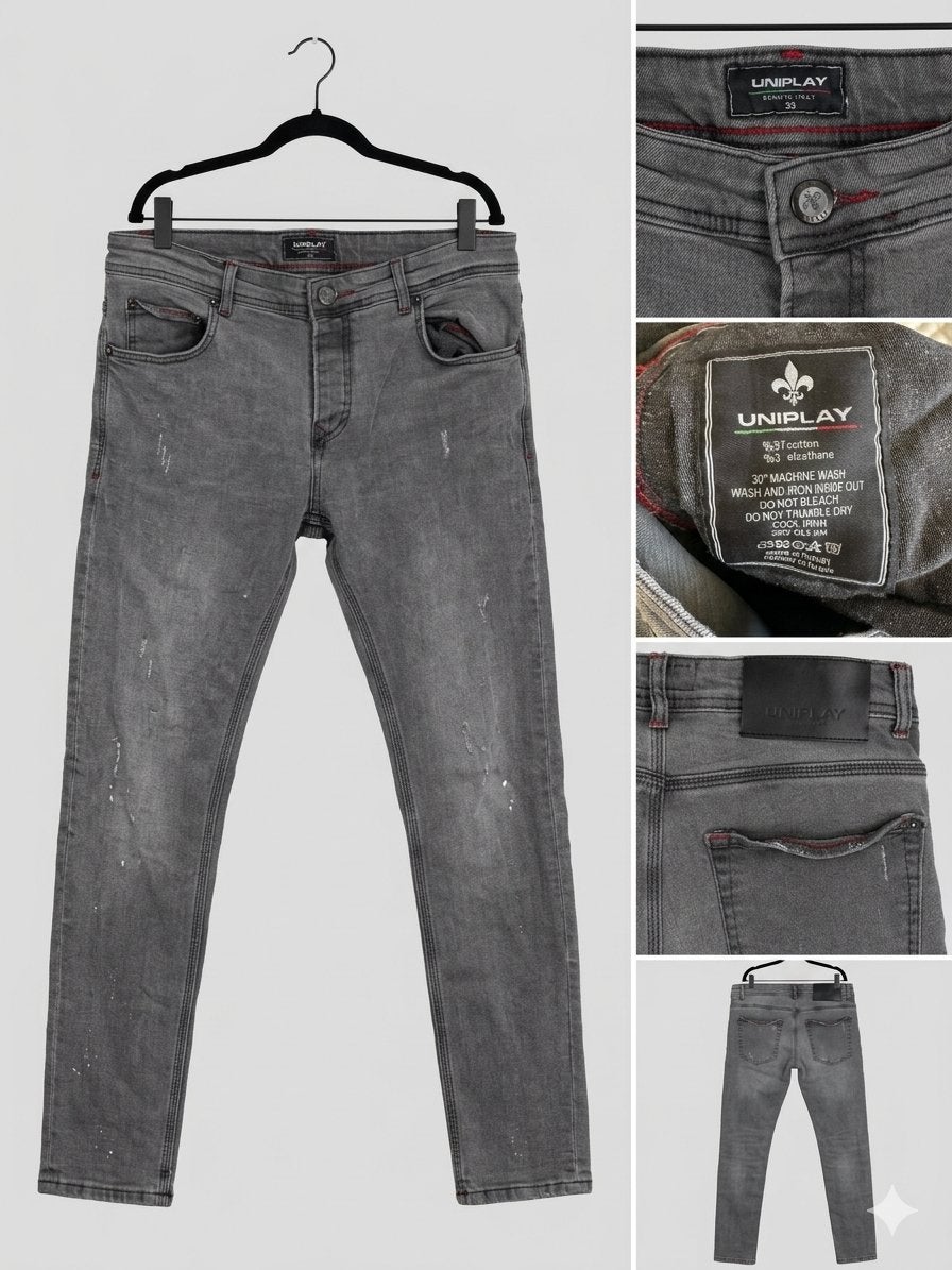 Grijze Uniplay heren jeans maat 33, Ophalen of Verzenden, Gedragen, Grijs, W33 - W34 (confectie 48/50)