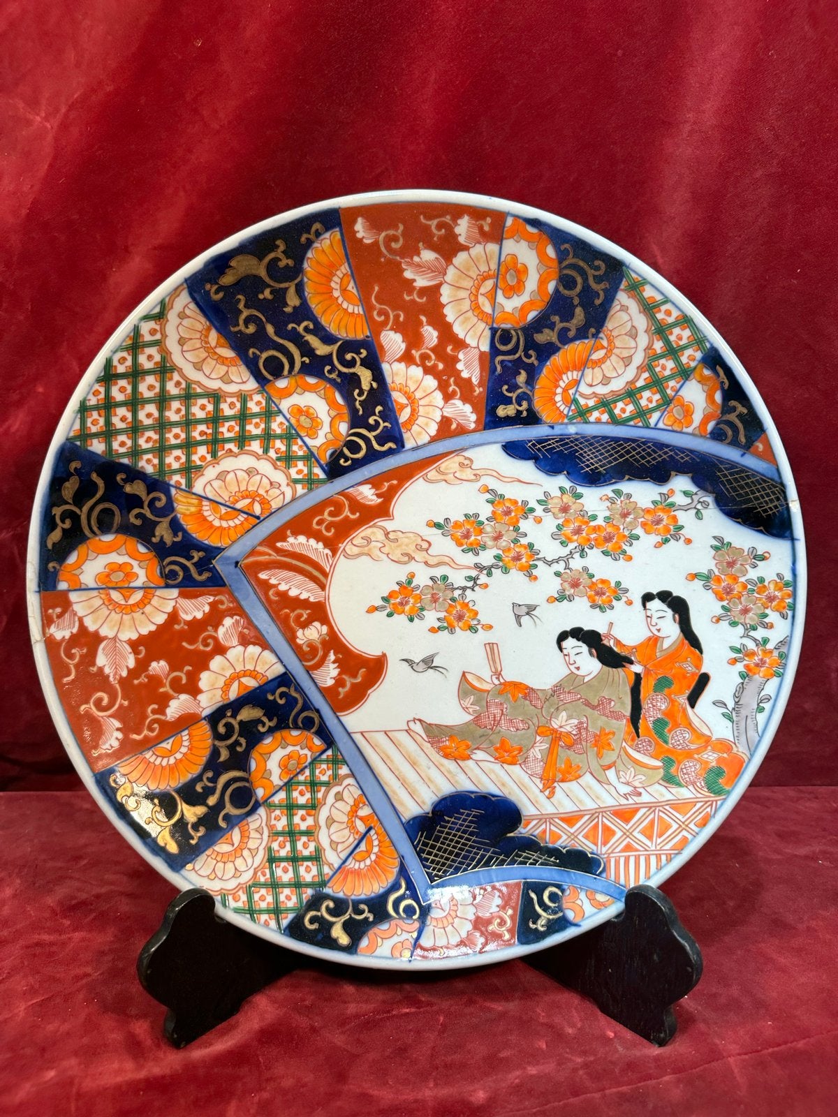 Antiek Japans Imari porseleinen bord met geisha's, Verzenden