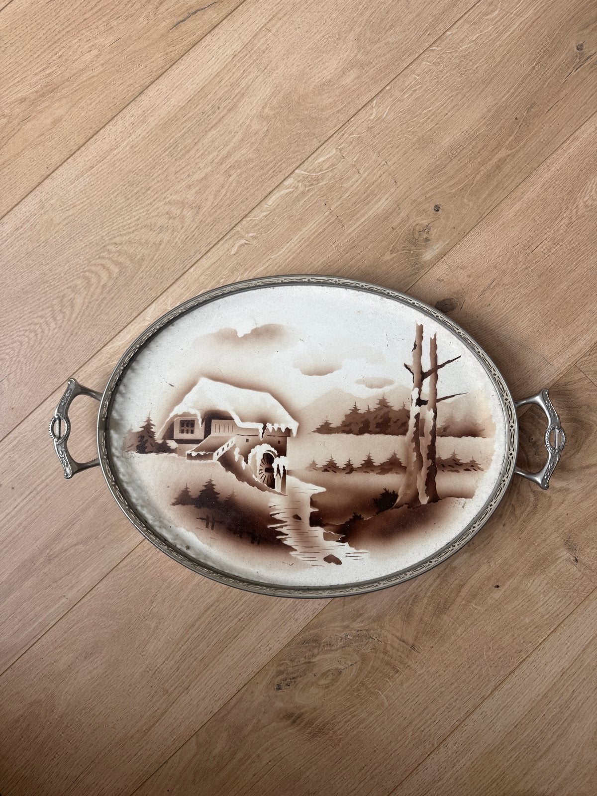 Vintage dienblad met winterlandschap, Ophalen