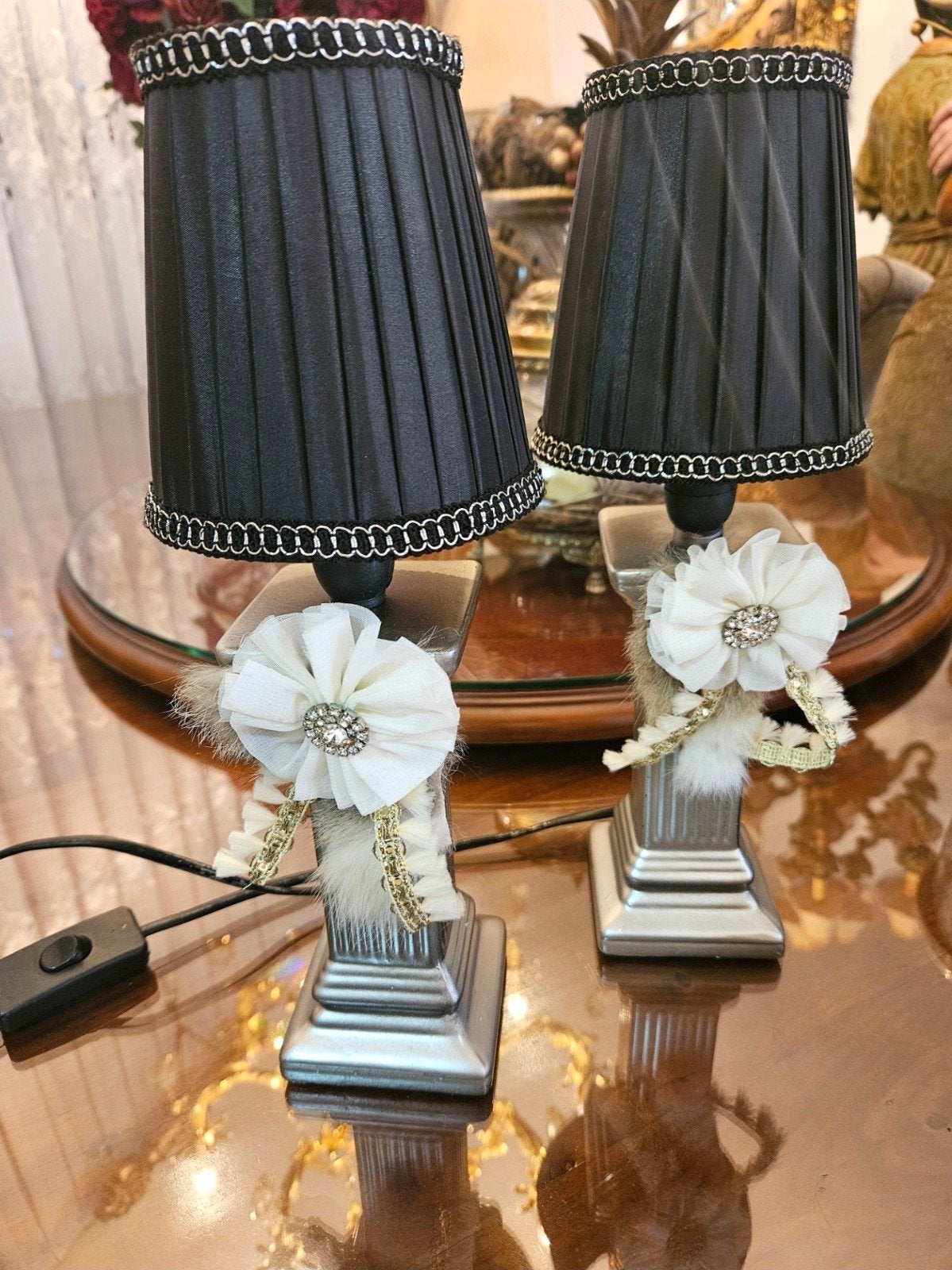 schemerlampjes set van 2 handmade en baroque klemkapjes, Ophalen of Verzenden, Nieuw
