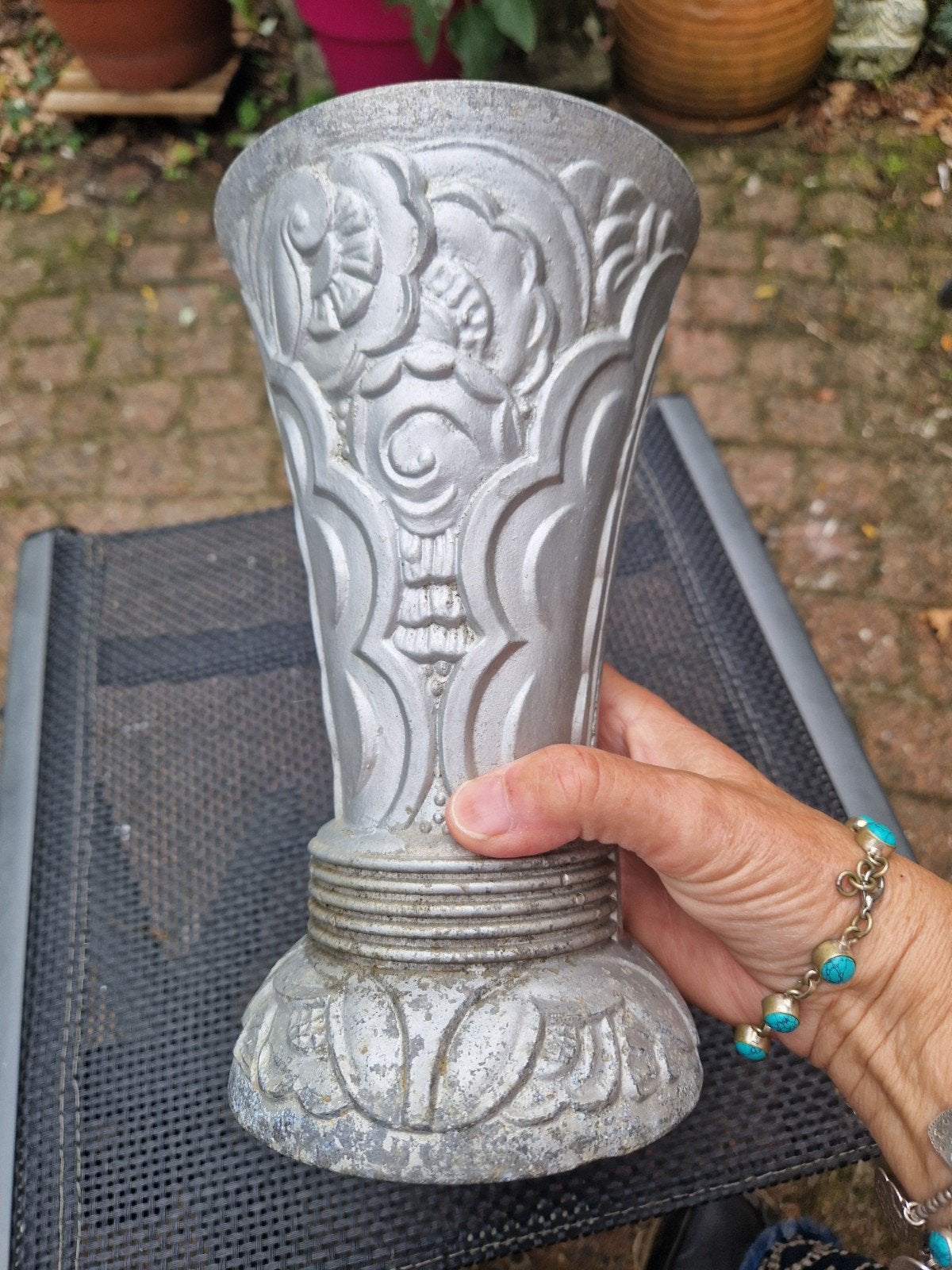 antieke buiten vaas tin Art Deco, Antiek en Kunst, Antiek | Tin, Ophalen of Verzenden