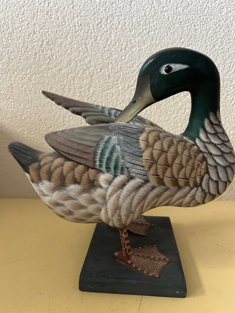Houten eend lokvogel handgesneden preening woerd, Ophalen of Verzenden