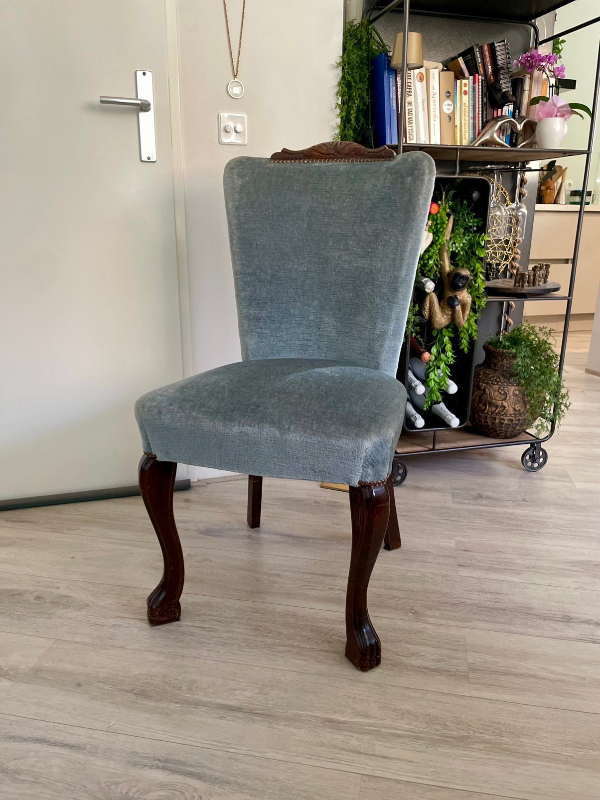 Set van 6 Barok eetkamerstoelen, Ophalen, Blauw, Zo goed als nieuw, Stof