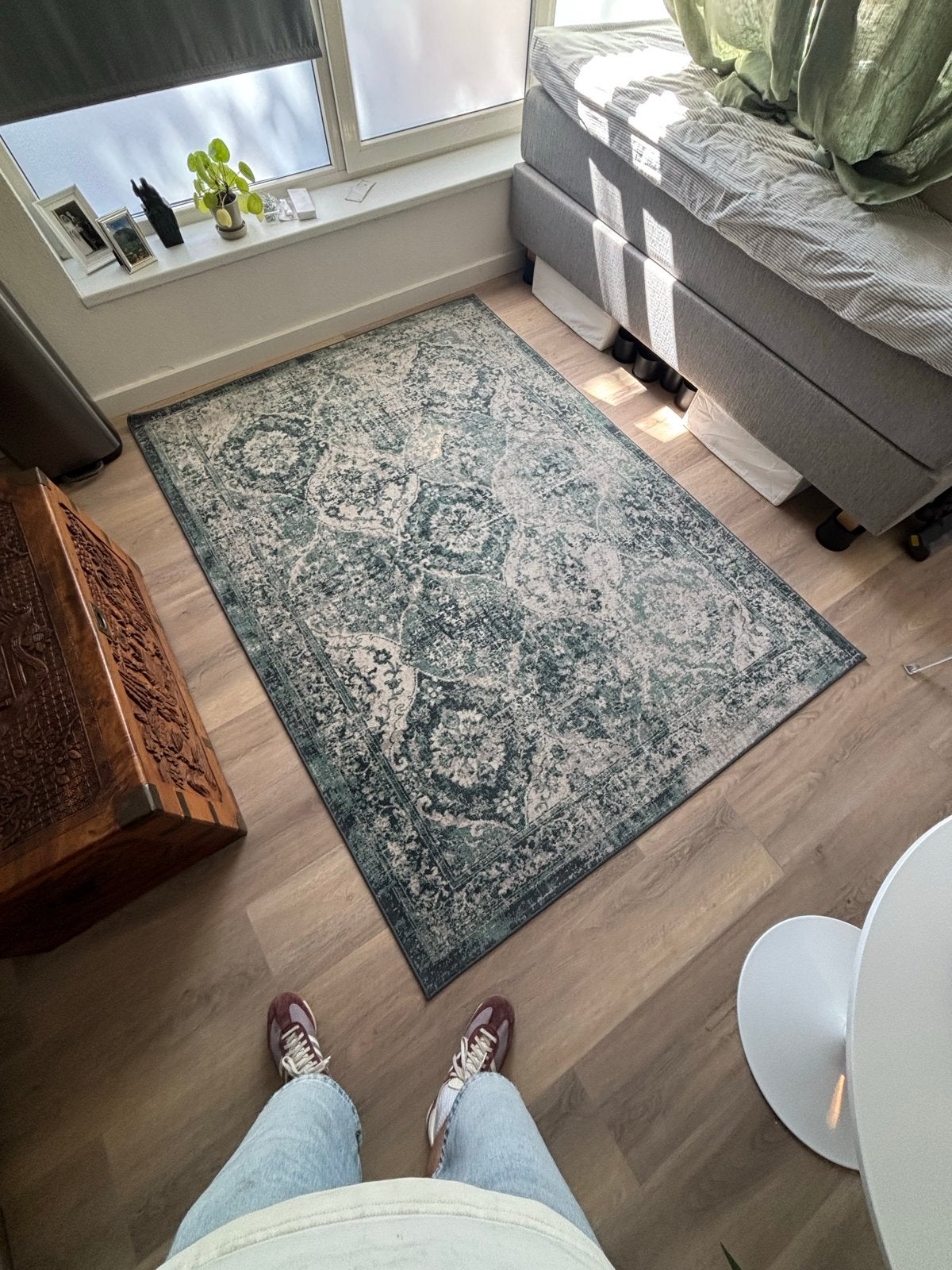 Vintage-look vloerkleed Ikea - Groen/grijs/off white/beige, Ophalen, 150 tot 200 cm, 200 cm of meer, Zo goed als nieuw