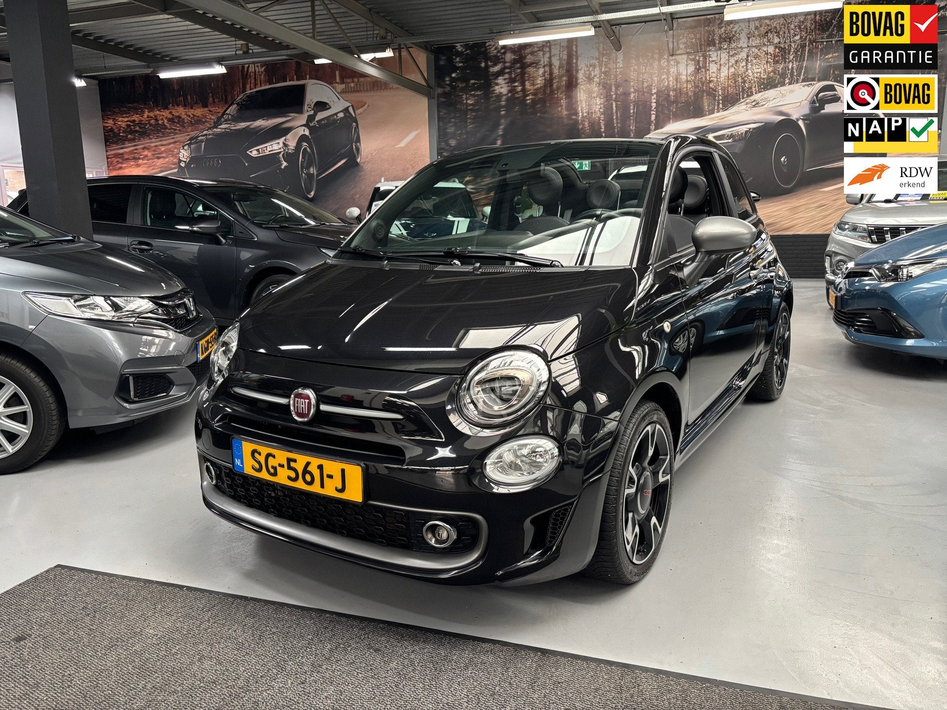 Fiat 500 0.9 TwinAir Turbo Sport / Navigatie / Cabrio, Auto's, Gebruikt, Zwart, Origineel Nederlands, Bedrijf