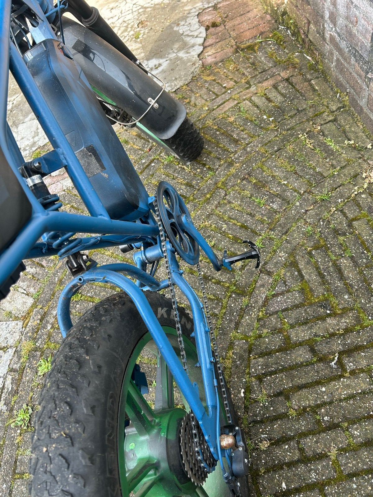 Stoere blauwe fatbike met groene velgen, Overige merken, Gebruikt, Ophalen of Verzenden, 51 tot 55 cm