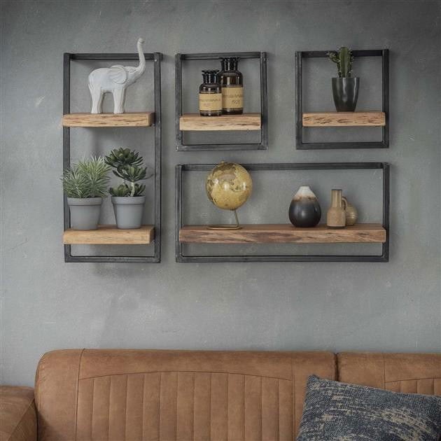 Wandplanken set van 5 planken, Edge acaciahout/stalen frame, Ophalen, Nieuw