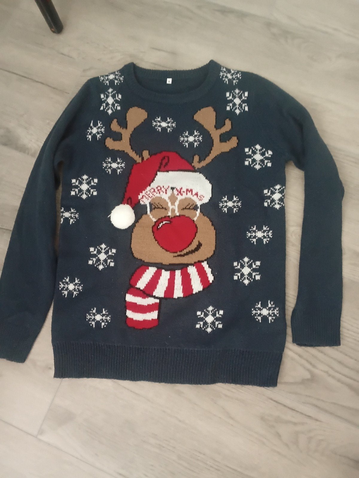 Blauwe Kersttrui Maat S met Rendier en Pompon, Ophalen, Gedragen, Maat 36 (S), Blauw