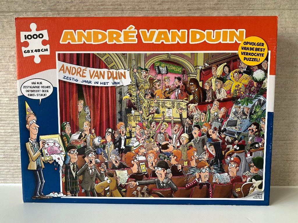 Super leuke puzzel Andre van Duin Zestig Jaar in het Vak!, Ophalen, 500 t/m 1500 stukjes, Zo goed als nieuw, Legpuzzel