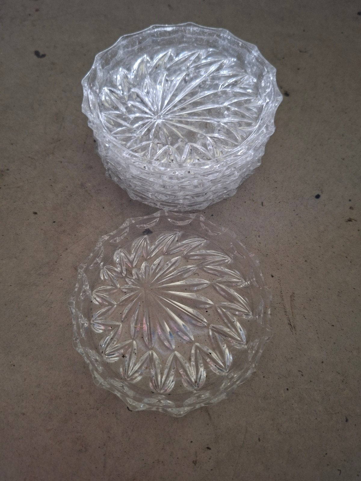 Vintage glazen onderzetters - set van 6 stuks (9x1cm), Huis en Inrichting, Ophalen of Verzenden, Zo goed als nieuw, Glas