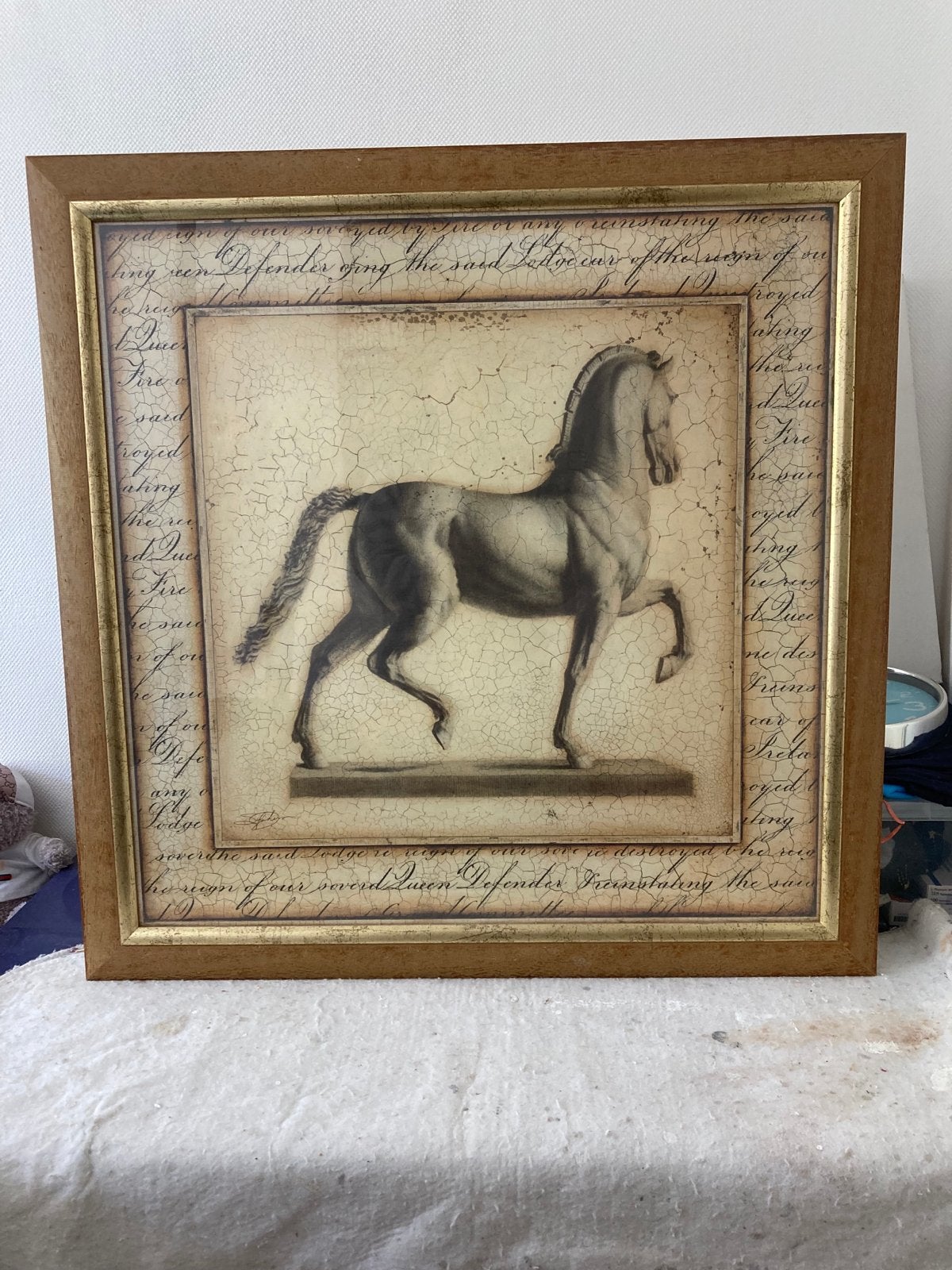 Klassiek schilderij met paard in gouden lijst, Ophalen, Dieren, Klassiek, Print