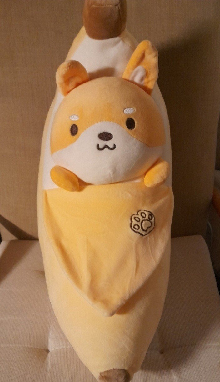 Kawaii squishmallow grote knuffel banaan / hond kussen, Overige merken, Geel, Zo goed als nieuw, Middelgroot (20 tot 80 cm)