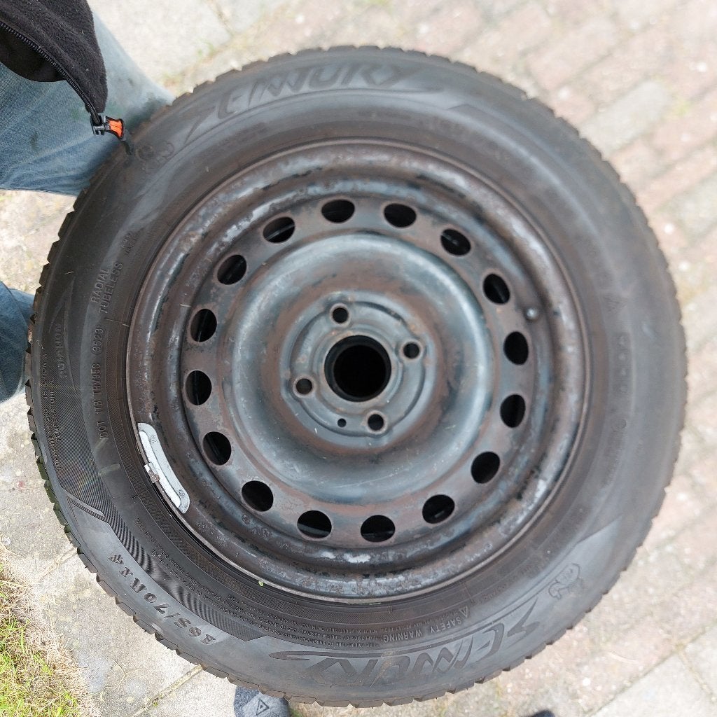 Banden 165/70 R14 op Nissan Micra velgen 4 seizoenen, Ophalen, 14 inch, Gebruikt, Banden en Velgen