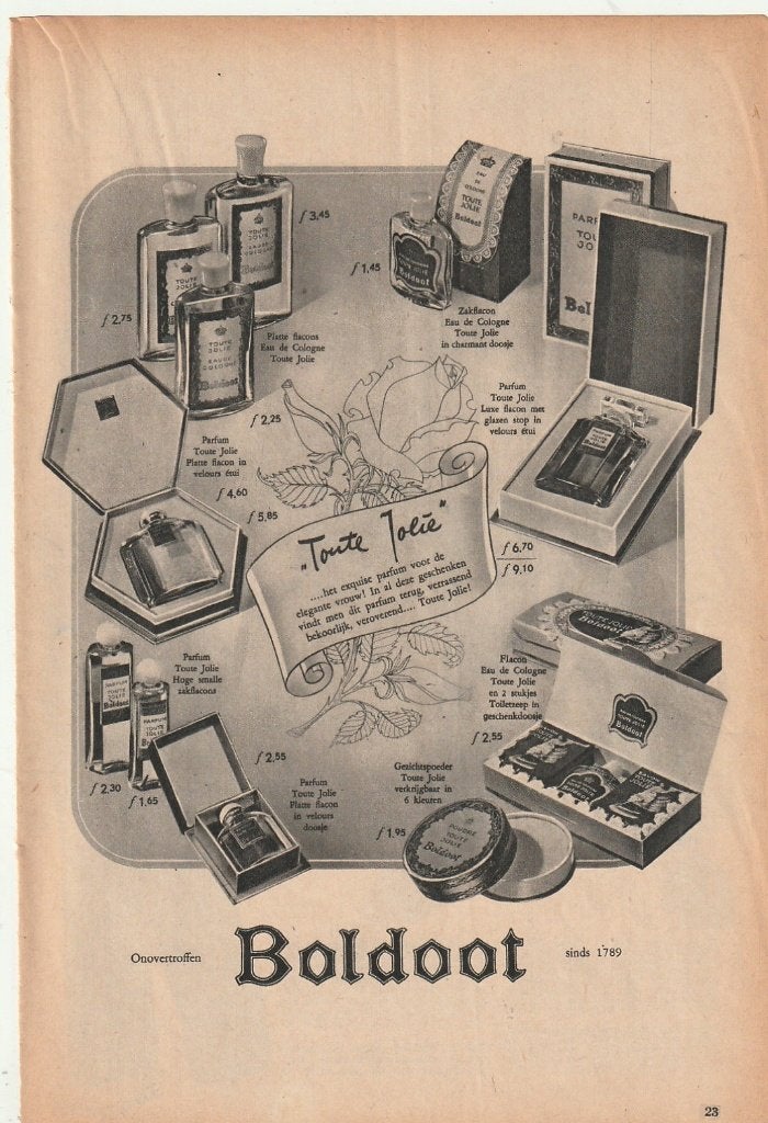 Retro reclame 1952 Boldoot onovertroffen parfums, Verzenden, Overige typen