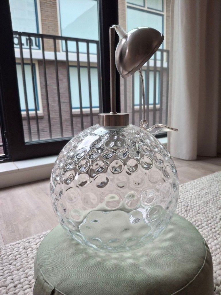 Stijlvolle glazen hanglamp - De Bijenkorf, Ophalen of Verzenden, Zo goed als nieuw, Glas