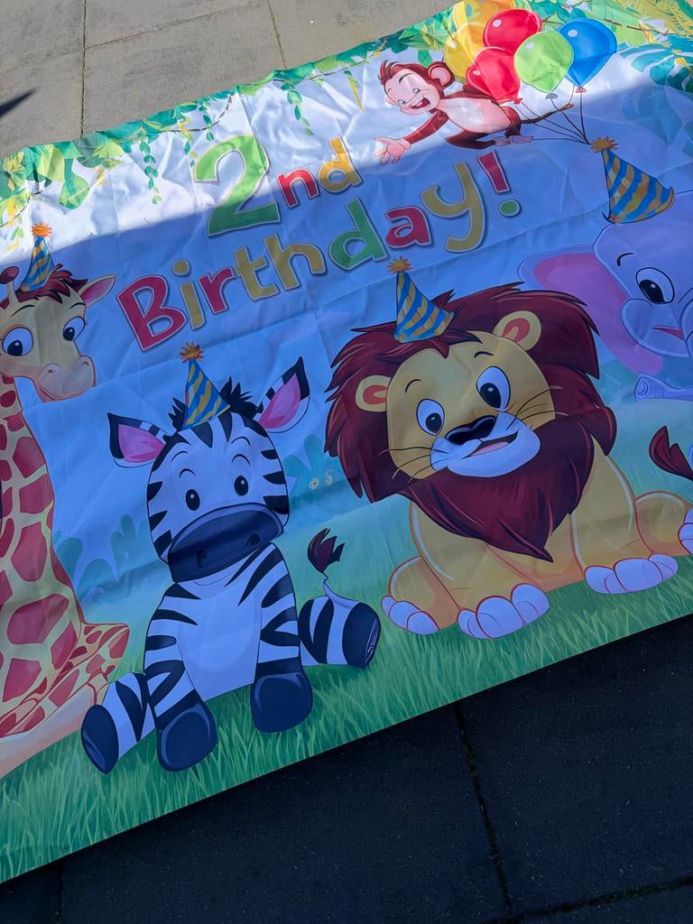 Verjaardags spandoek dieren 2nd Birthday, Ophalen of Verzenden, Zo goed als nieuw, Versiering, Verjaardag