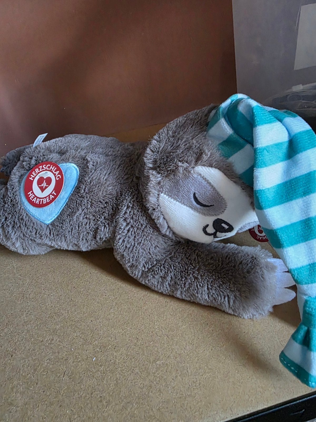 Hartslag Luiaard Knuffel met Slaapmuts - Zo Goed als Nieuw, Overige merken, Met geluid, Overige karakters, Overige typen