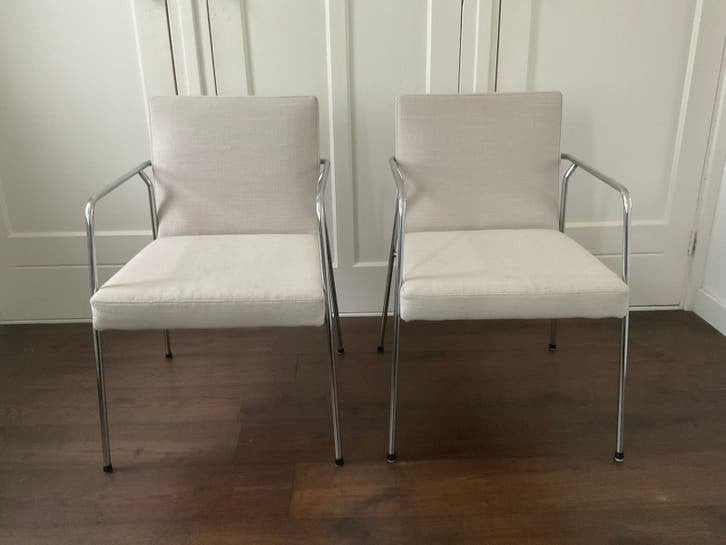 Design stoelen jaren “70 verchroomd buisframe, Ophalen, Twee, Wit, Stof