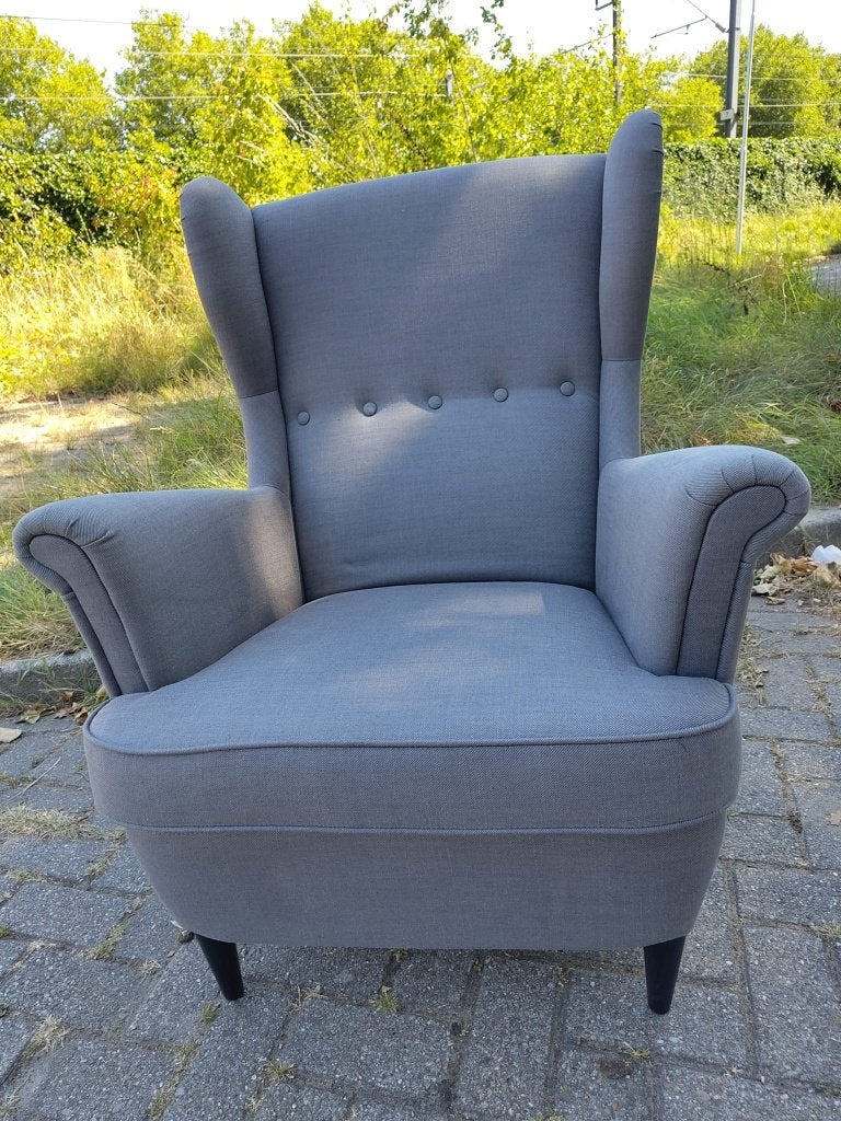 IKEA STRANDMON Oorfauteuil – Nordvalla grijs - Nette staat!, Huis en Inrichting, Ophalen, 75 tot 100 cm, Zo goed als nieuw, 75 tot 100 cm