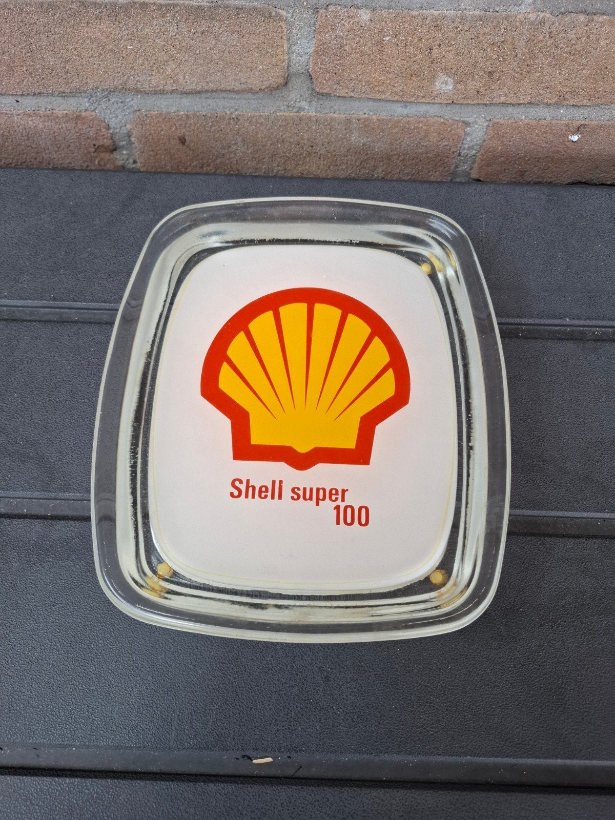 Shell super 100 glazen muntenbakje vintage, Ophalen of Verzenden, Zilver