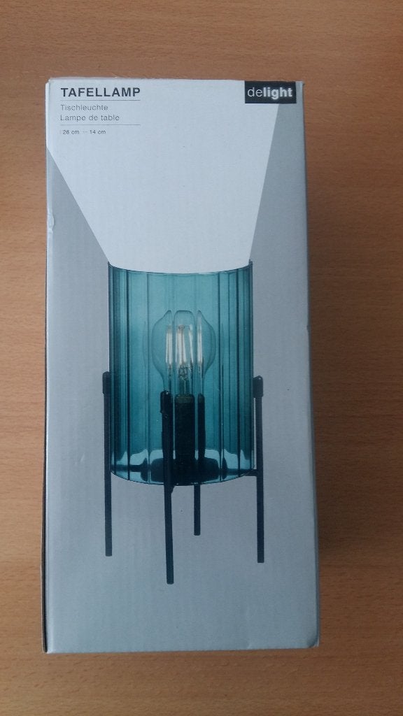 Tafellamp van sfeervol zeegroen glas met zwart metalen frame, Ophalen, Glas, Nieuw, E27 (groot)
