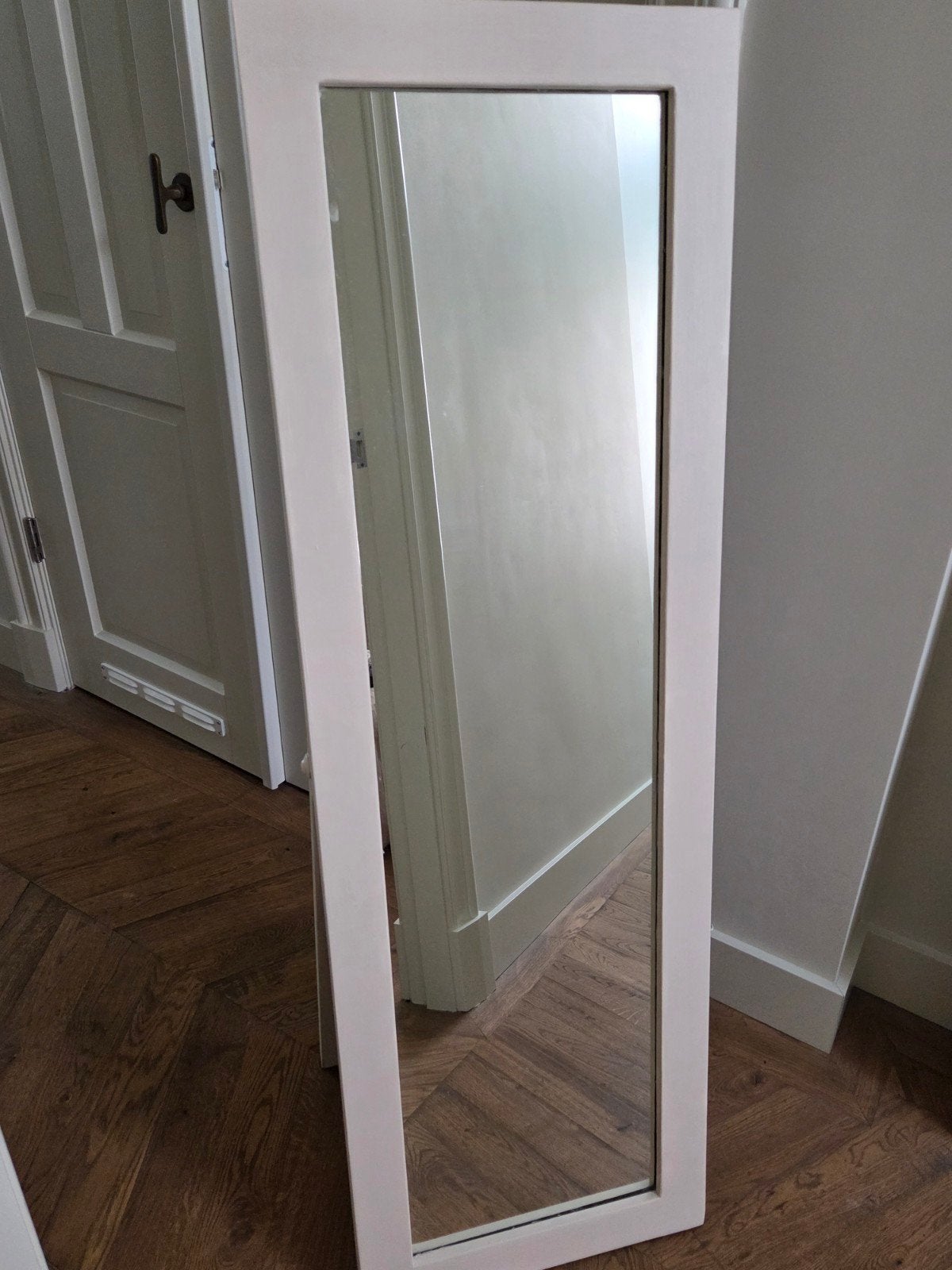 Beige houten spiegel, Huis en Inrichting, Woonaccessoires | Spiegels, Ophalen, Minder dan 50 cm, Gebruikt, 100 tot 150 cm