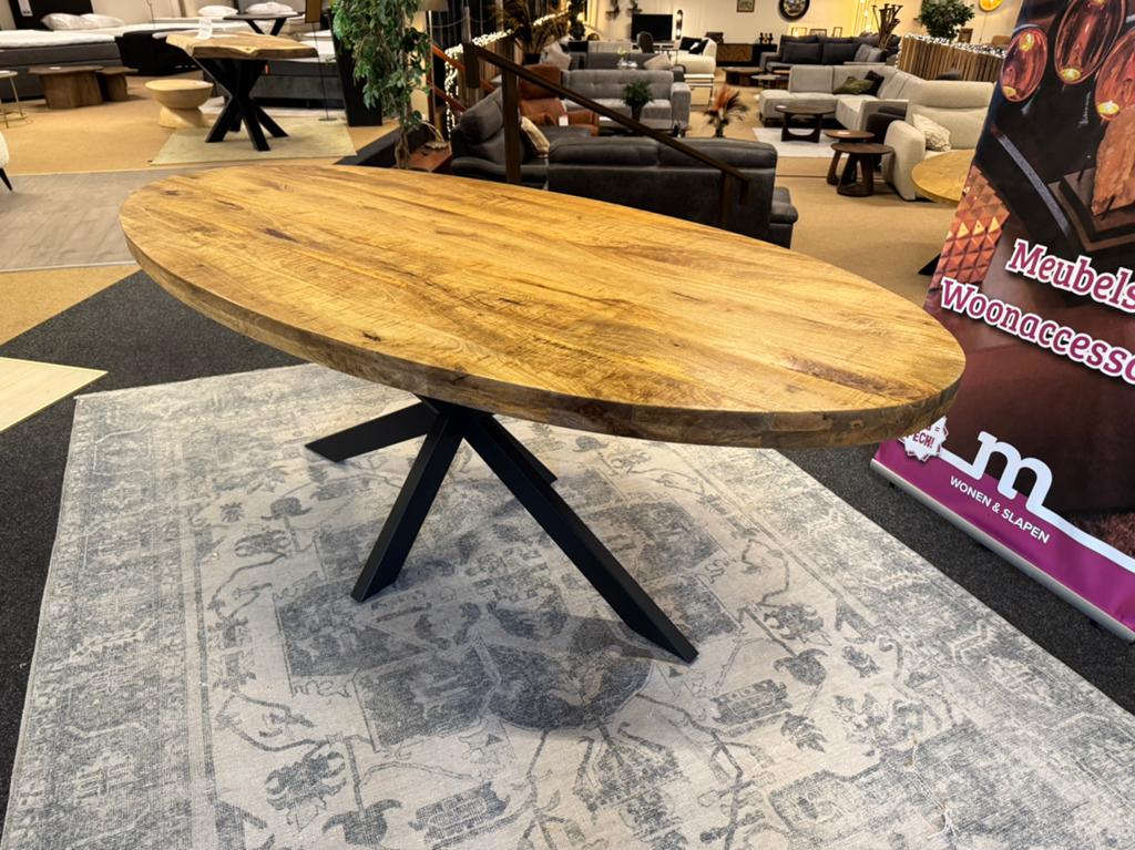Eettafel ovaal 210x100 €349,-Mango Direct leverbaar E-7320, Huis en Inrichting, Tafels | Eettafels, 50 tot 100 cm, Ovaal, Oliemolensingel 70