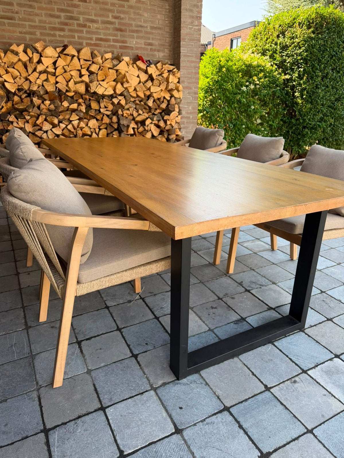 Tuintafel zgan zwart metaan onderstel, Ophalen, Zo goed als nieuw, Rechthoekig