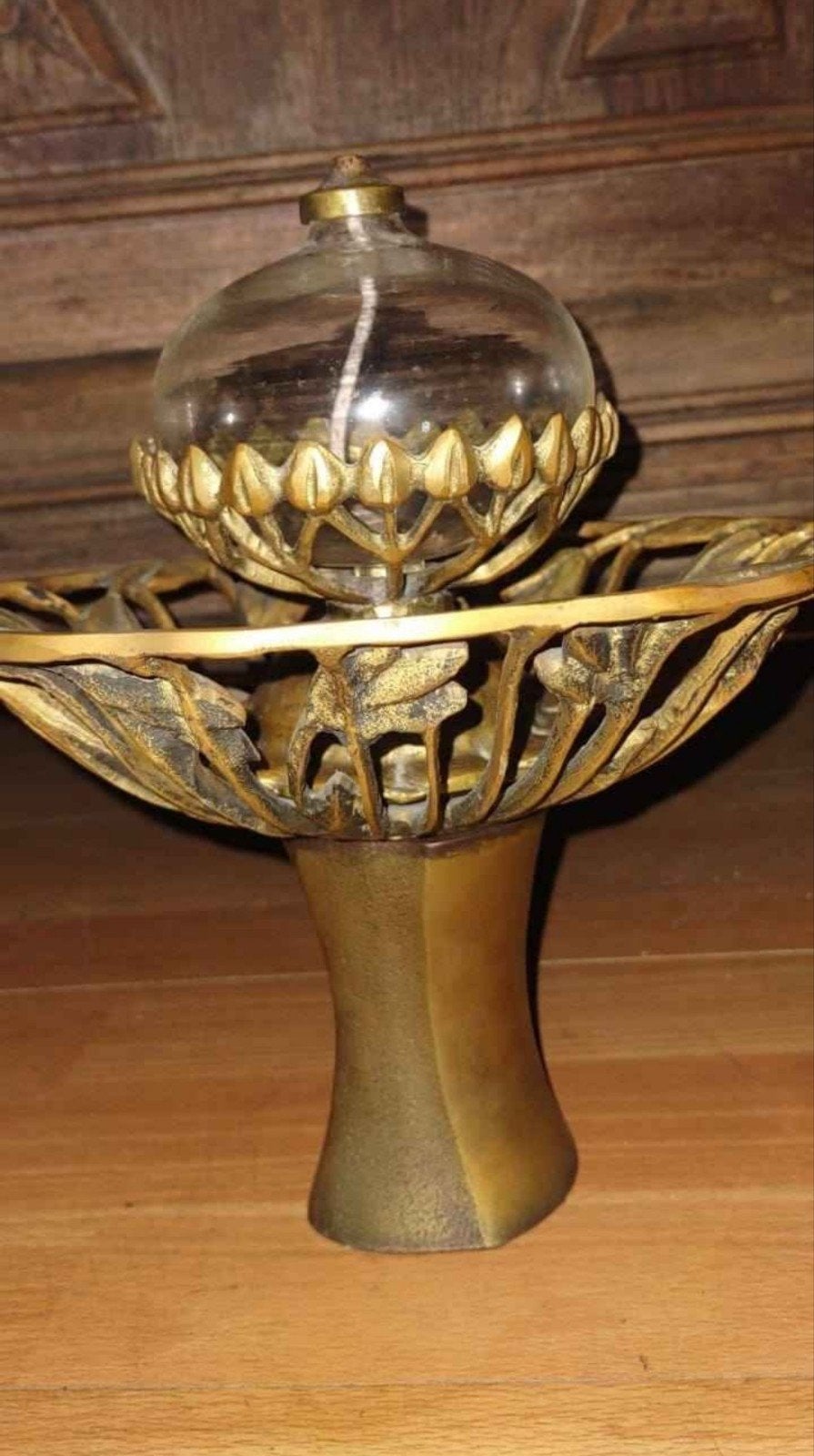 Antieke koperen olie lamp Art Nouveau, Antiek en Kunst, Ophalen, Koper