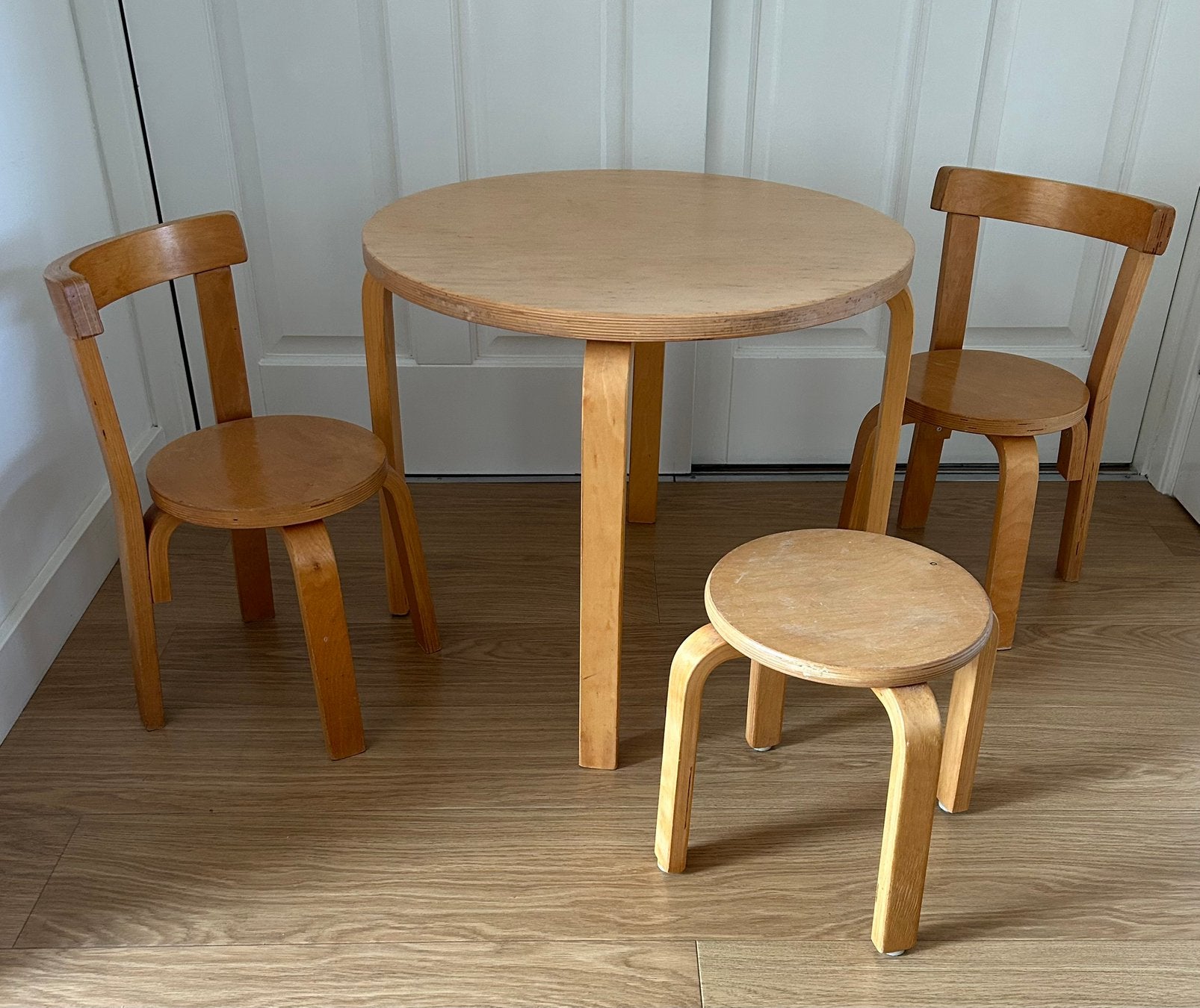 Vintage houten kinderset Plywood / Alvar Aalto Artek stijl, Ophalen, Zo goed als nieuw