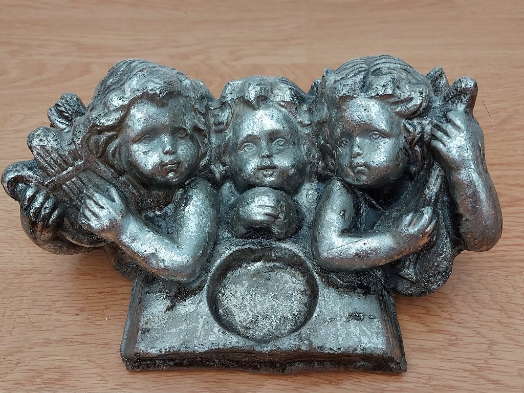 Waxine lichthouder met 3 engeltjes, Ophalen, Nieuw, Zilver, Vintage