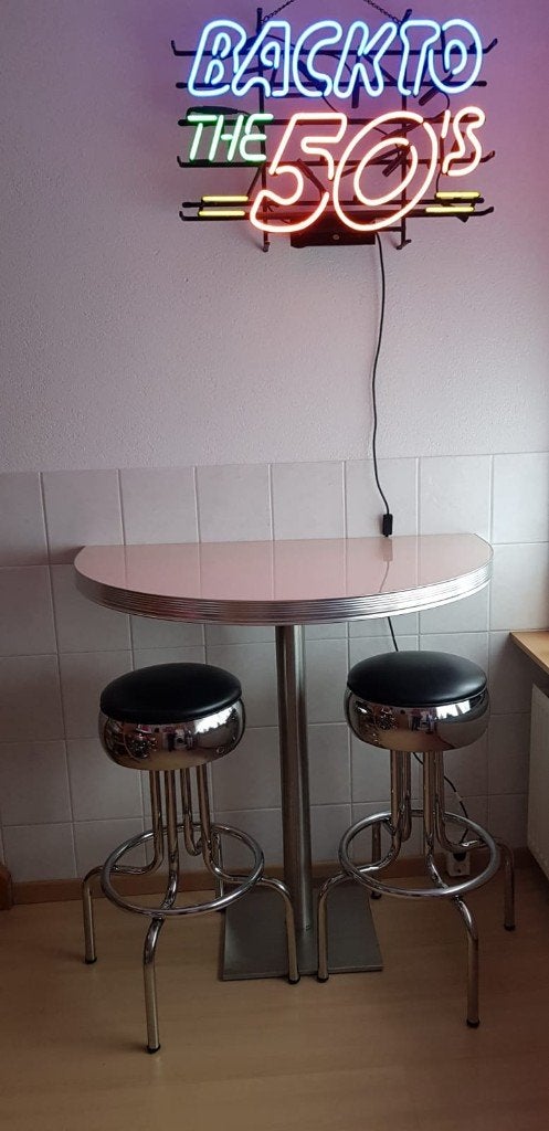 Bel Air Amerikaanse muur bartafel barkrukken fifties sixties, Huis en Inrichting, Ophalen, 60 tot 90 cm, Met voetsteun, Zo goed als nieuw