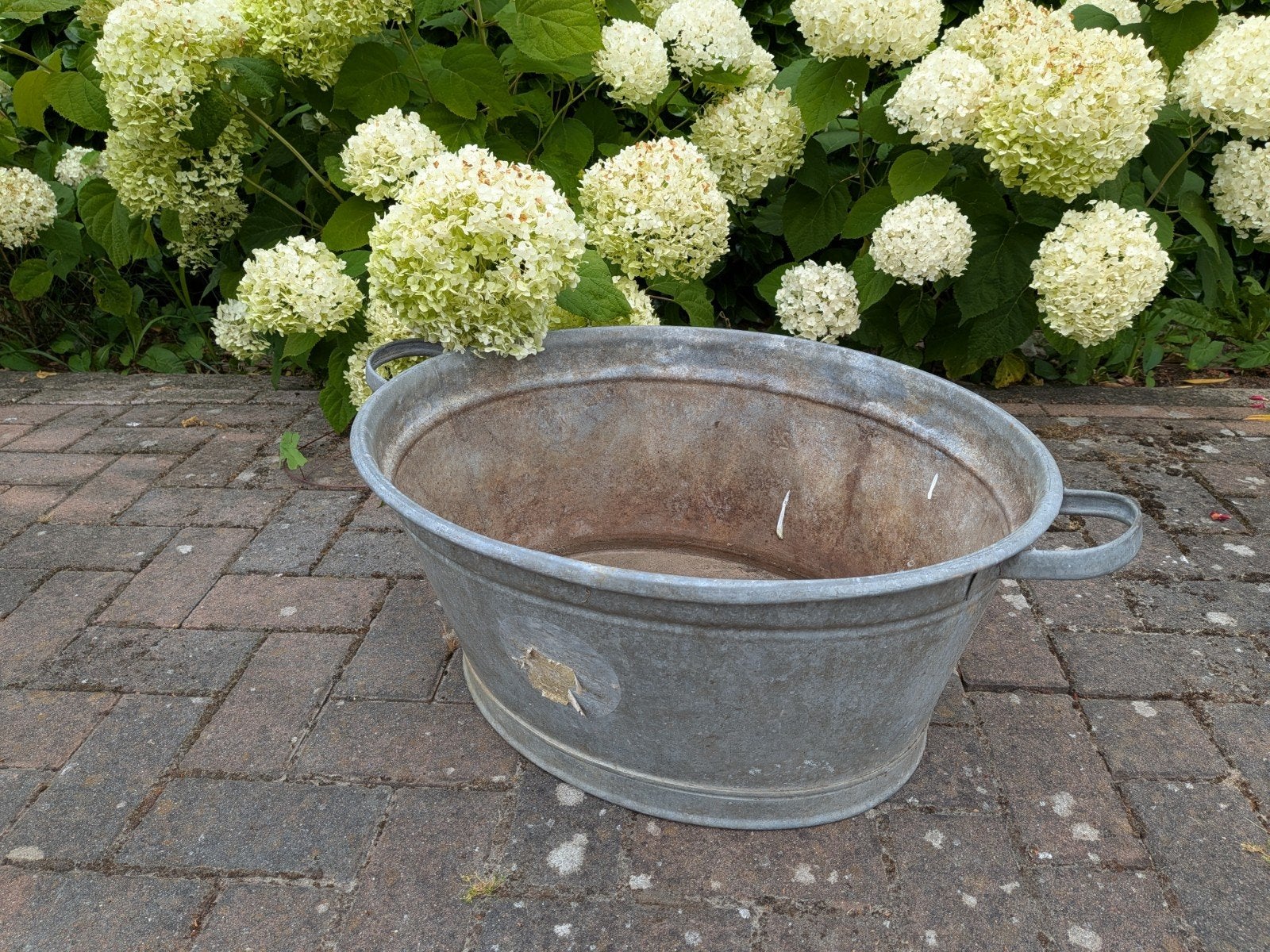 Vintage Zinken Ovaal Bad/Plantenbak met Handvatten, Ophalen