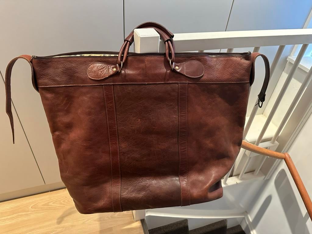 Leren reistas met Burberry-print voering, Ophalen, Gebruikt, 20 tot 30 cm, Bruin