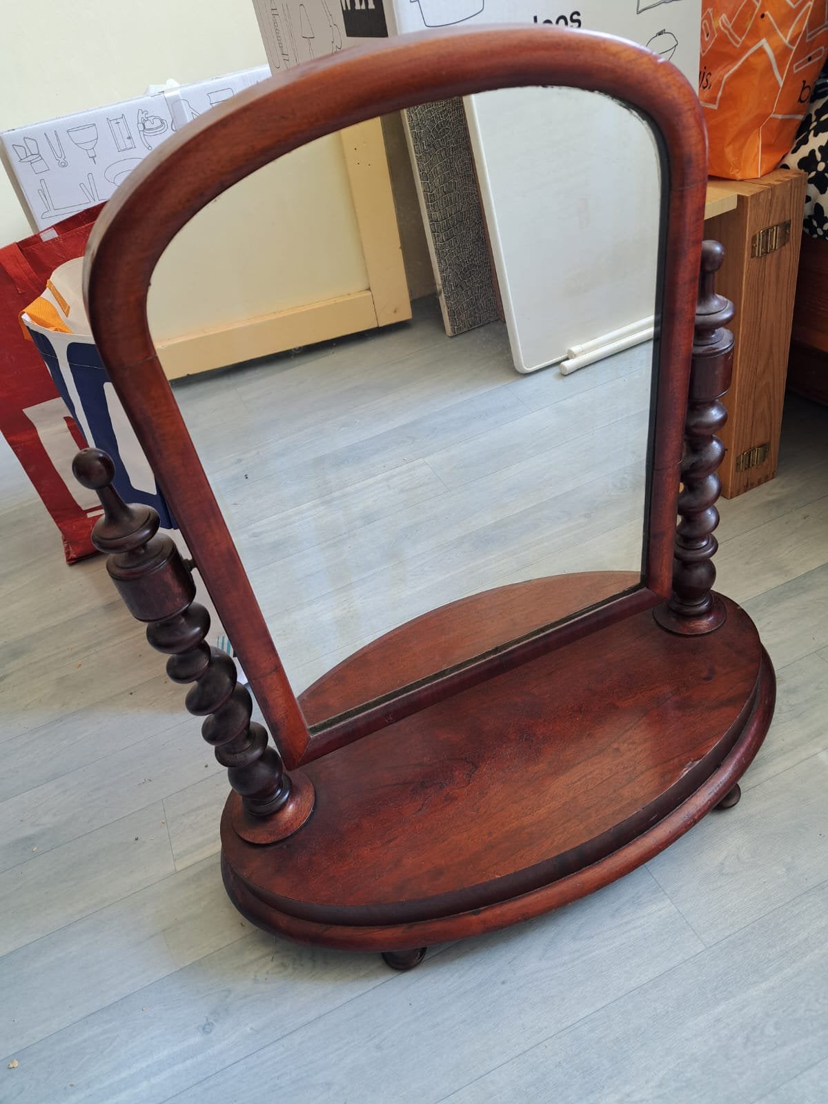 Antieke Mahonie Kapspiegel, Ophalen, Rechthoekig, 50 tot 100 cm, Minder dan 100 cm