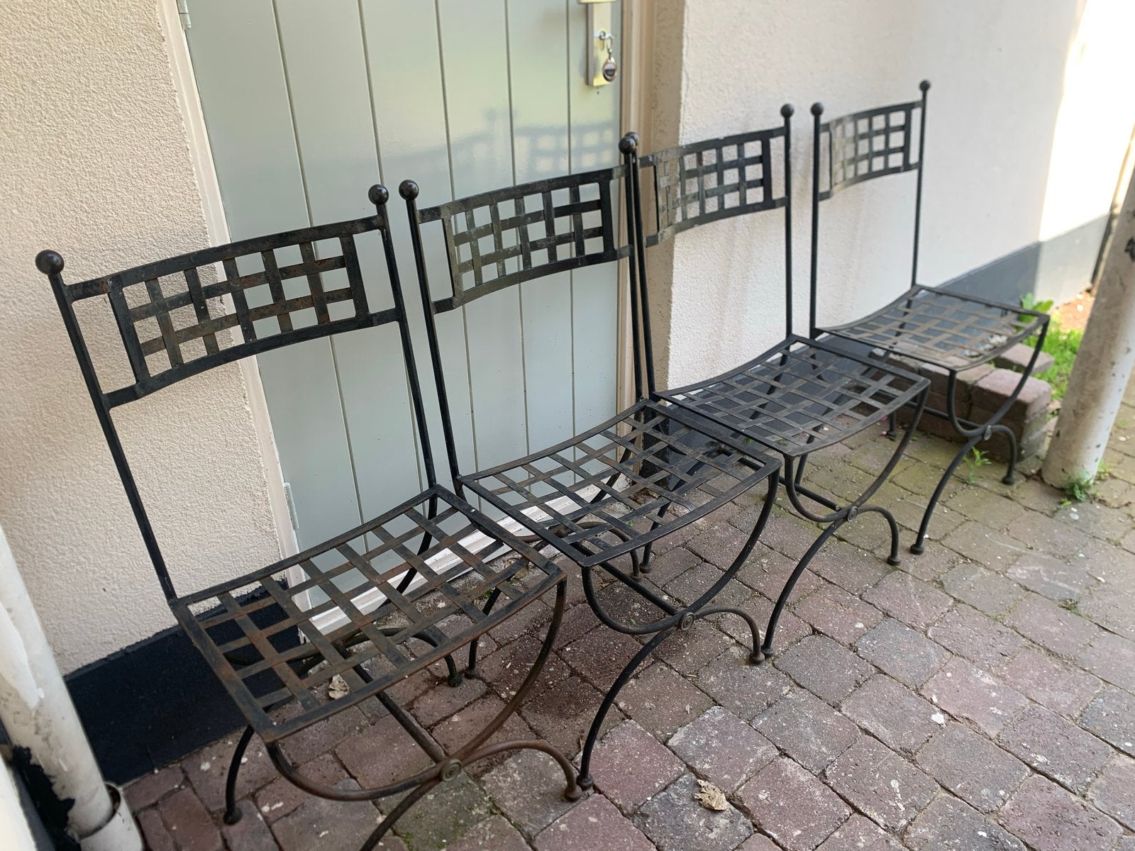 4 ijzeren tuinstoelen, Ophalen, Gebruikt, Metaal