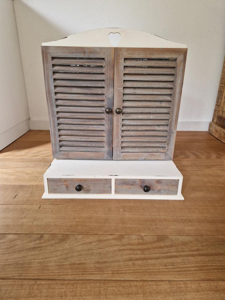Wandkastje met spiegel en lades - Brocante stijl, Ophalen