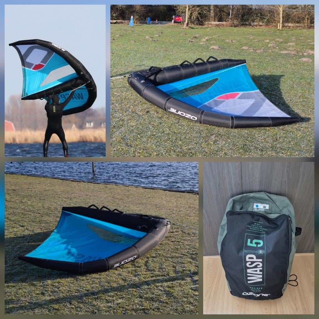 Ozone Wasp V2 5m Wing, 5 meter wingfoil incl leash en tas, Watersport en Boten, Ophalen of Verzenden, Gebruikt, Wingsurf-wing