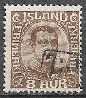 IJSLAND 8 A. zegel Koning Christian X 1920, Postzegels en Munten, Postzegels | Europa | Scandinavië, Verzenden, IJsland, Gestempeld