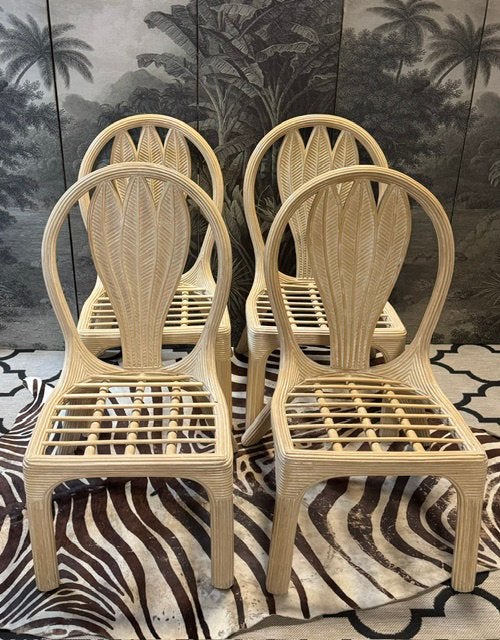 4 VIVAI DEL SUD EETKAMERSTOELEN STOELEN BAMBOE ROTAN, Huis en Inrichting, Stoelen, Ophalen, Bruin, Zo goed als nieuw, Stof