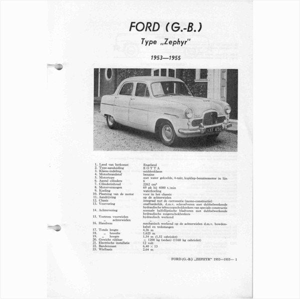 Ford Zephyr Vraagbaak losbladig 1953-1955 #2 Nederlands, Ophalen of Verzenden, Gelezen, Ford