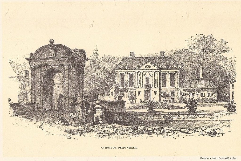 t Huis te Diepenheim Litho ca. 1890 P.A. Schipperus, 10 cm, 1800 - 1899, Ophalen of Verzenden, Origineel