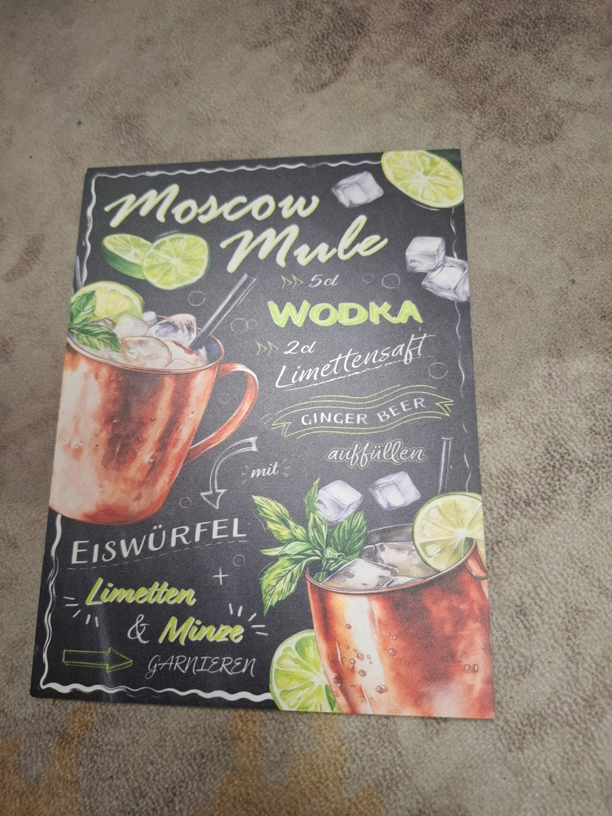 Houten bordje Moscow Mule recept, Gebruikt, Hout, Ophalen of Verzenden, Wandbord of Wandpaneel