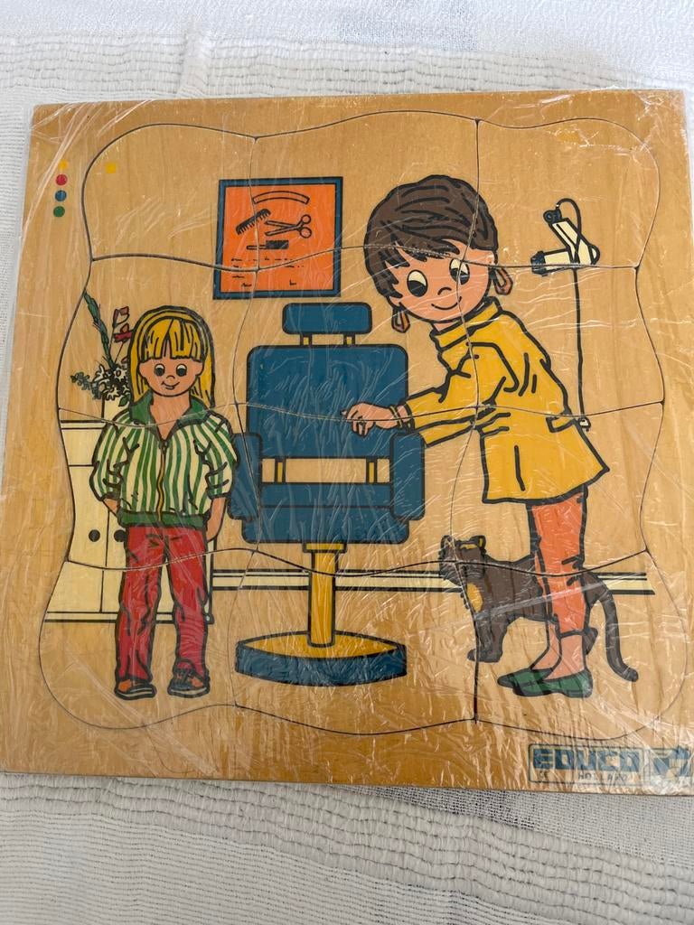 Vintage Houten Kappers Puzzel - Educatief Speelgoed, Kinderen en Baby's, 2 tot 4 jaar, Nieuw, Ophalen of Verzenden, Van hout